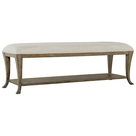 Customizable Rustic Upholstered Bench with 1 Shelf
